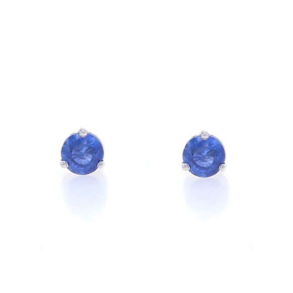 White Gold Sapphire Stud Earrings - 14k Round 1.01ctw Pierced Screw-Ons